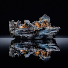 Iron Meteorite Gibeon Reflecting on Black Surface Close Up Studio Shot Space Rock Astronomy Science Geology