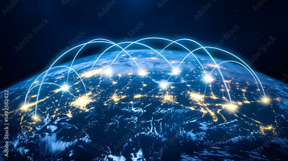 Aufkleber the image shows a nighttime view of earth from space, with glowing lines representing connections be
