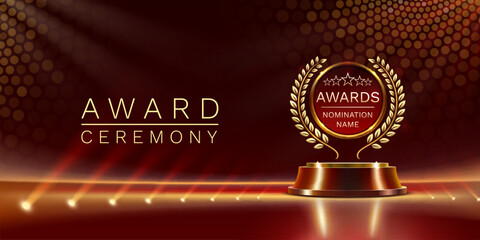 Fototapeta na wymiar Award ceremony nomination name podium, golden prize event, scene star ceremony. Vector illustration