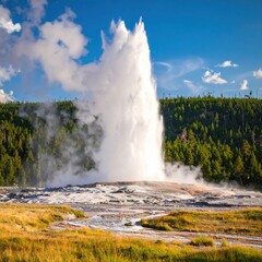 Spectacular eruption of old faithful geyser in yellowstone national park