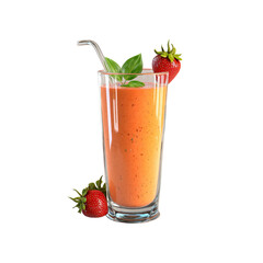 Refreshing Strawberry Basil Smoothie in a Tall Glass with Straw