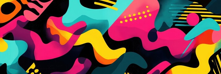 Fototapeta premium Vibrant abstract art with bold colors and fluid shapes creates a dynamic and energetic visual landscape for modern creative spaces. Pattern Memphis 80s-90s style