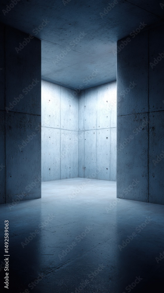 Poster Concrete room interior perspective minimalist architecture design with light from above and smooth floor surface
