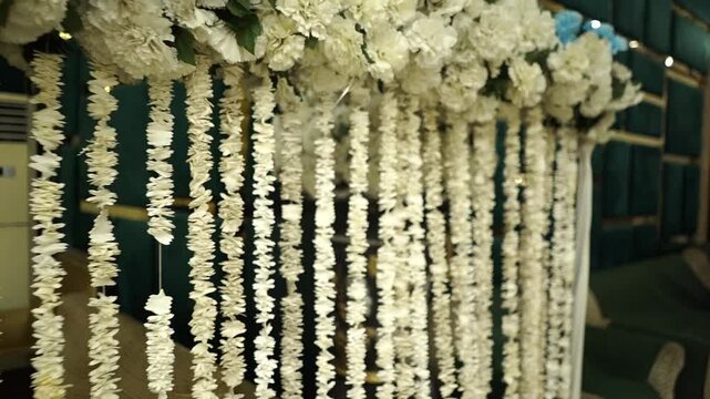 White Floral Garland Decoration on Wedding Stage for Nikkah Ceremony

