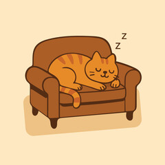 Sleeping cat on couch illustration