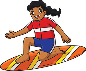 Surfing Girl on a Surfboard Ready to Stand Clipart