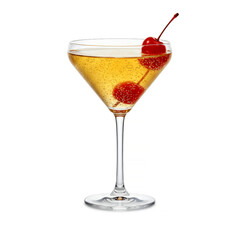 Cocktail with champagne and cherry isolated on white