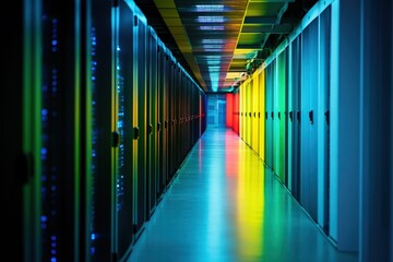 Colorful server rack hallway