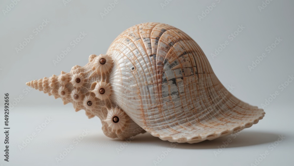 Aufkleber intricately patterned seashell with natural hues and smooth surface isolated on a light background