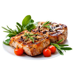 Grilled Pork Chops Rosemary Herbs Cherry Tomatoes Delicious Plate