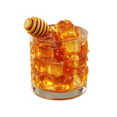 Honey Ice Cubes in a Rocks Glass with Honey Dipper