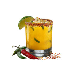 Spicy Mango Margarita with Chili Lime Rim and Fresh Chilis