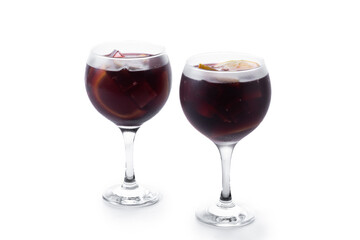 Refreshing Summer Citrus Fruit Sangria in crystal glass isolated on white background