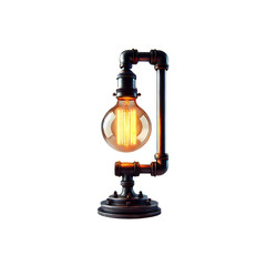 Vintage industrial pipe desk lamp with edison bulb on transparent background 3d