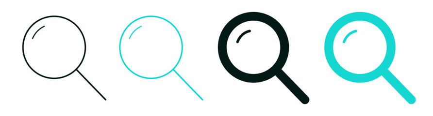 Magnifying glass line icon set. Analysis, technology, marketing or medicine concept. Color or black logo for web, ui, or mobile app. White background. Editable vector stroke.
