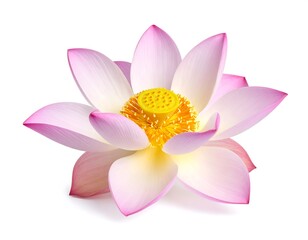 Fototapeta premium Close Up Of a Lotus Flower Blooming With Pink Petals and Yellow Center