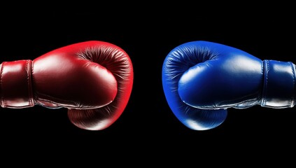 Red and blue boxing gloves on black background
