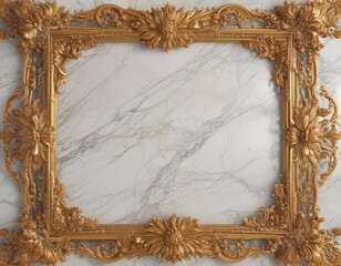 Golden frame with swirling floral motifs on polished marble  ,  art,  golden,  texture