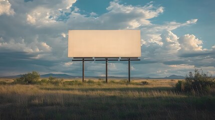 Billboard advertising in desert landscape with cloudy skies for marketing and promotion campaign design