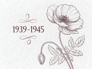 Minimalist tribute design featuring the years 1939-1945 with a symbolic red poppy