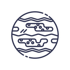 Abstract planet illustration with wavy lines and dots symbolizing geological formations.