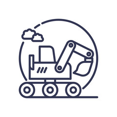 Outline of an excavator with clouds, symbolizing construction and heavy machinery.