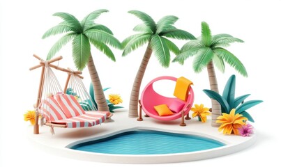 Fototapeta premium Tropical island paradise relaxation poolside hammock