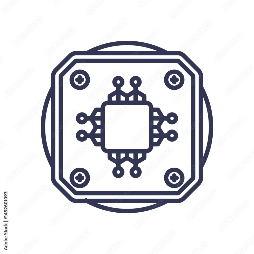 Poster illustration of a rugged ai hardware chip symbolizing durability and advanced technology.