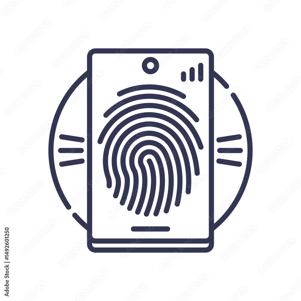 Poster fingerprint on smartphone symbolizes security and biometric authentication.