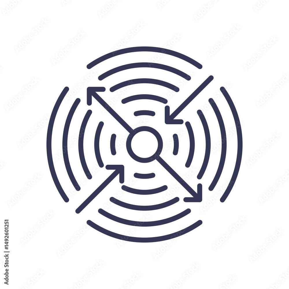 Aufkleber central node with arrows and waves symbolizes data transmission and reception.