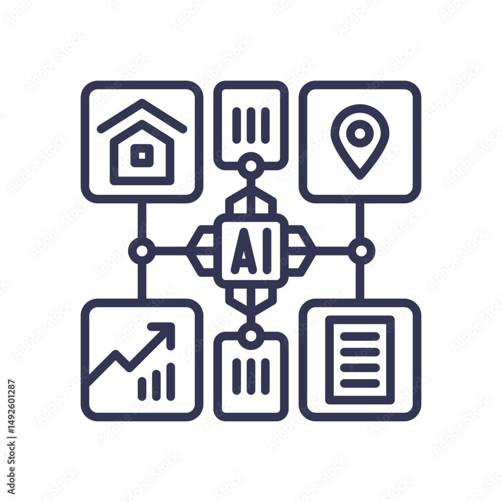 Aufkleber ai central hub connecting data points like location, home, and analytics, symbolizing unifieddataint