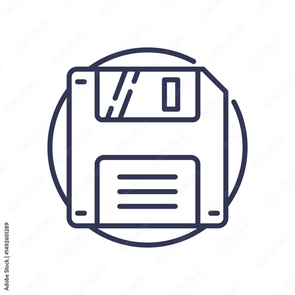 Poster floppy disk icon symbolizes tech evolution and data storage history.
