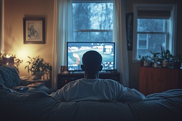 Person watching TV in a dimly lit room