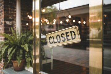 Closed Sign Hanging on Storefront Door After Business Hours