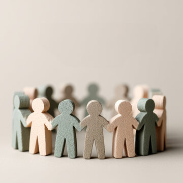 Wooden figures in a circle symbolizing unity and diversity.
