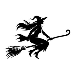 Silhouette of a Witch on a Broom: A whimsical silhouette of a witch soaring across the night sky on her broom, her silhouette is the perfect illustration for Halloween.