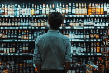 Person choosing liquor in store