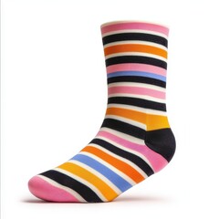 Colorful Striped Sock on White Background for Fashion and Lifestyle
