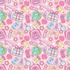 Back to school seamless pattern. Kawaii School Days Pattern.Pastel Back to School Seamless Design.