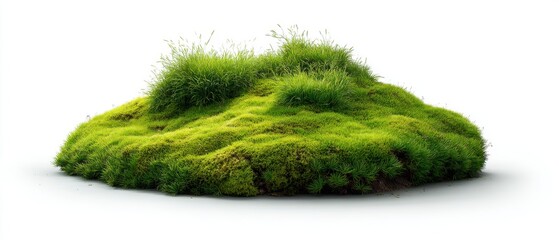 Lush Green Moss and Grass Clump Isolated on White Background Studio Shot Close Up for Nature Designs and Mockups