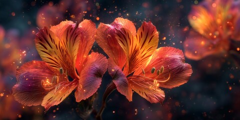 Vibrant Orange and Purple Alstroemeria Flowers with Delicate Petals and Soft Glow in Background