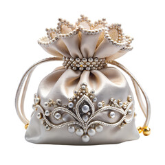 Obraz premium Elegant PearlEmbellished Satin Drawstring Pouch isolated on transparent background
