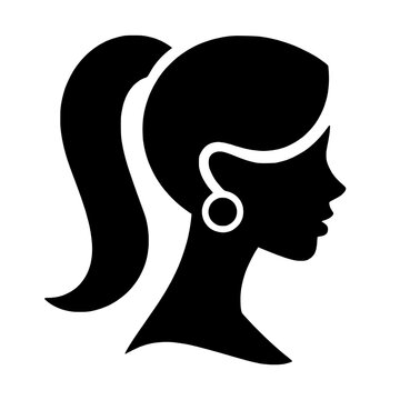 Side profile of a woman with ponytail and earring in flat design