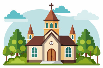Fototapeta premium Vector Drawing Church Background