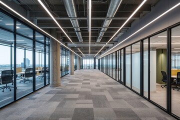 Naklejka premium Expansive Office Development Showcasing Glass Facade Illumination