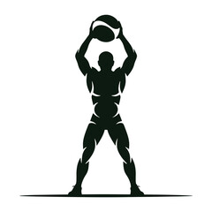 Powerful Silhouette of a Man Lifting a Medicine Ball in a Strength Training Pose