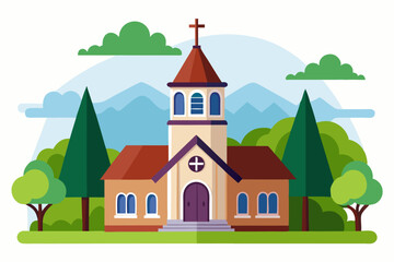 Naklejka premium Church Silhouette on White Background