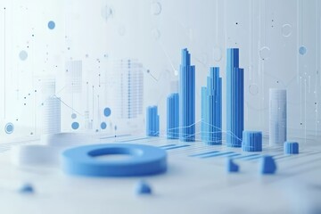 Abstract graphic design with blue data visualizations. White background