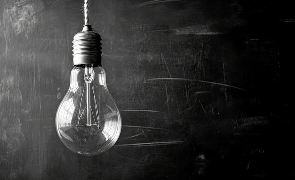 Hanging light bulb on dark background