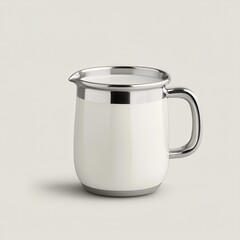 Elegant White Ceramic Mug with Stainless Steel Handle and Rim